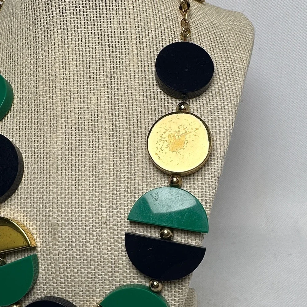 Kate Spade New York Green Navy & Gold Geometric Disc Statement Necklace 22”